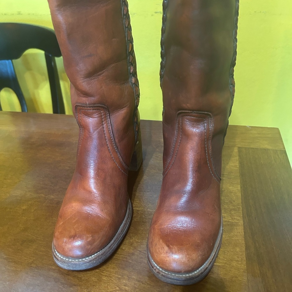 ❌SOLD❌Vintage Women's Frye Campus Boots Braided Leather Detail Size 7 B Made USA - Picture 5 of 11